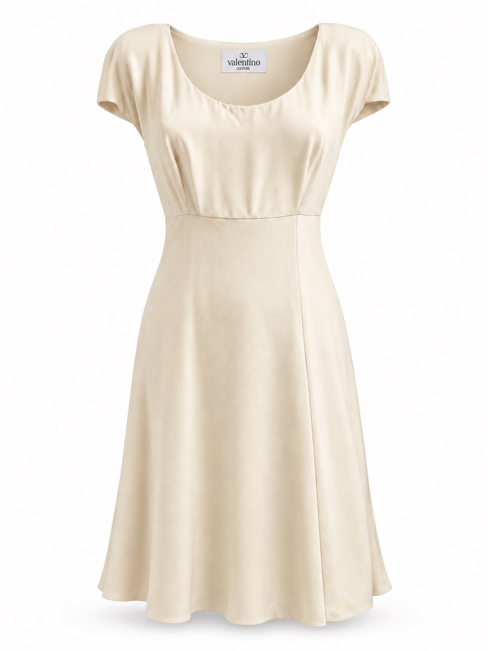 Valentino Ivory Satin Cap-Sleeve A-Line Dress